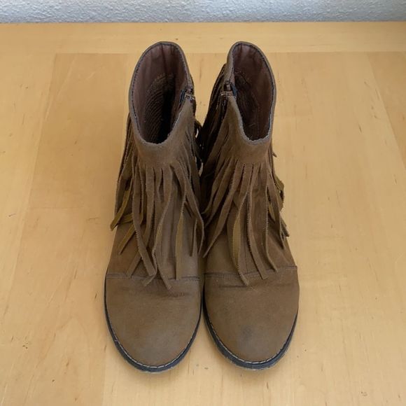 Suede Fringe Brown Booties - Picture 2 of 7